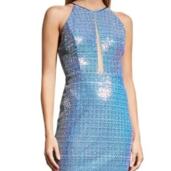 Aidan Mattox Formal Sequin Halter Mini Dress with Cutout Size 2 Marine Blue NWT - Picture 2 of 16